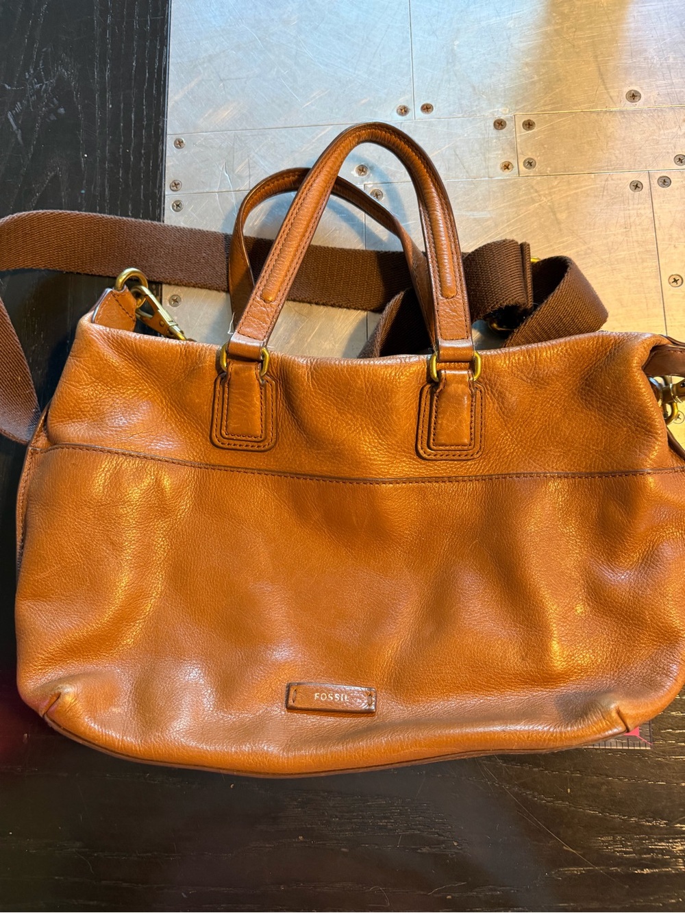 Fossil Tan Leather Tote with Removable Strap
